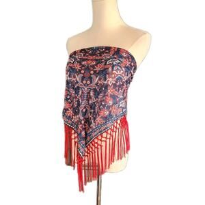 Festival Fringed Boho Strapless Scarf Tube Top Western Chic Red Fringe Hem